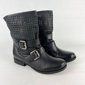 Steve Madden Womens Favvor Black Perforated Leather Ankle Boots Moto size 8.5